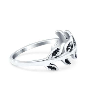 Leaves Oxidized Band Solid 925 Sterling Silver Thumb Ring (7mm)